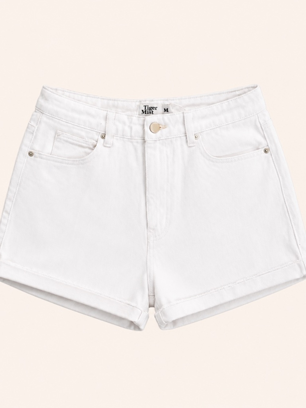 Tiger Mist Francie Denim Jean Distressed Back Raw Hem Shorts in White - Revolve